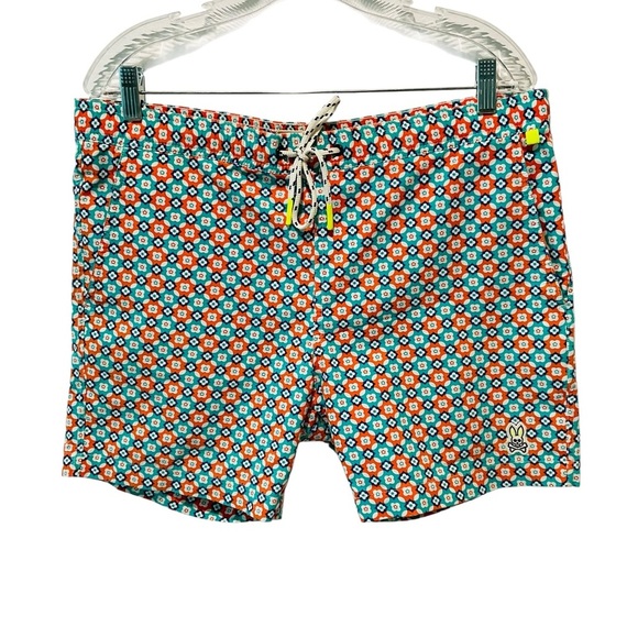 Psycho Bunny Men’s Swim Trunks S Coral Blue Floral Print Drawstring Shorts - Picture 2 of 8